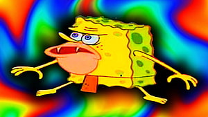 SpongeBob SquarePants in a psychedelic trippy swirl with a distorted angry expression HD wallpaper