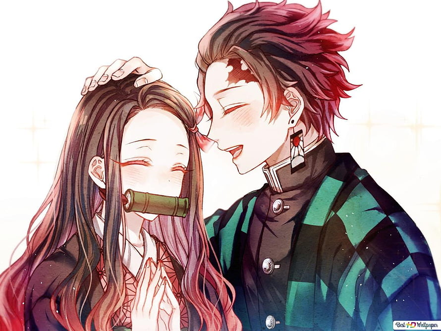 Tanjiro Kamado and Nezuko Kamado from Demon Slayer Sharing a Tender Moment Anime Wallpaper HD wallpaper