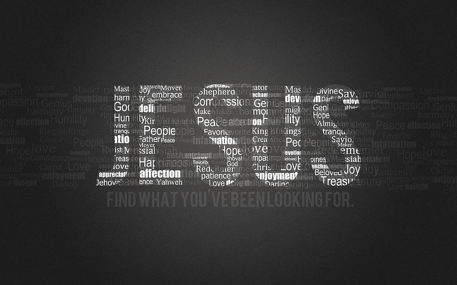 Dark Word Cloud Wallpaper Featuring Biblical Names and Virtues HD wallpaper