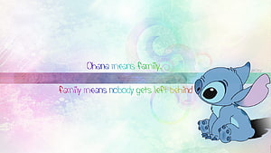 Stitch Sitting on Pastel Watercolor Background with Ohana Family Quote HD wallpaper