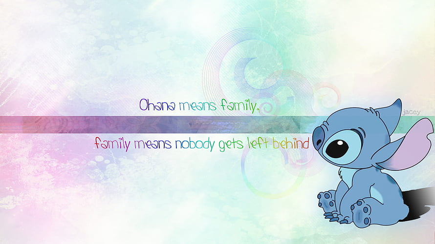 Stitch Sitting on Pastel Watercolor Background with Ohana Family Quote HD wallpaper