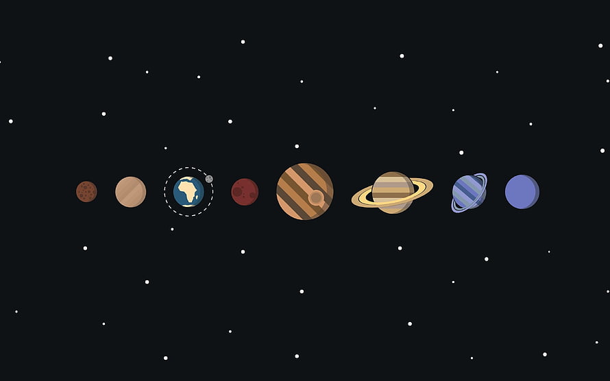 Flat Design Solar System Planets in Space with Minimalist Starry Background HD wallpaper