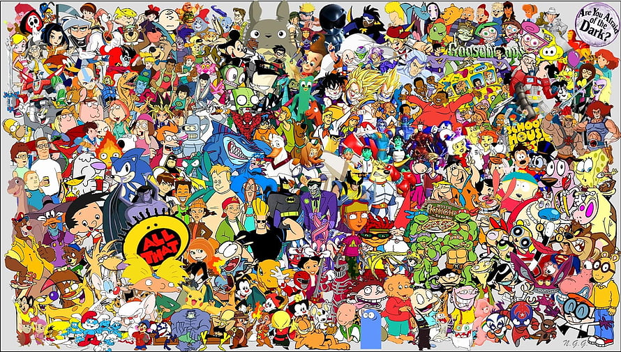 Massive 90s Cartoon Character Collage Featuring Iconic Animated Heroes and Villains HD wallpaper