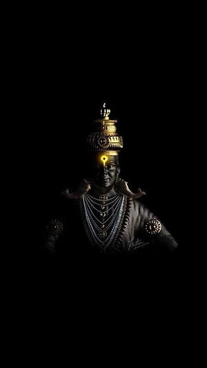 Dark Portrait of Hindu Deity with Glowing Third Eye and Golden Crown HD phone wallpaper