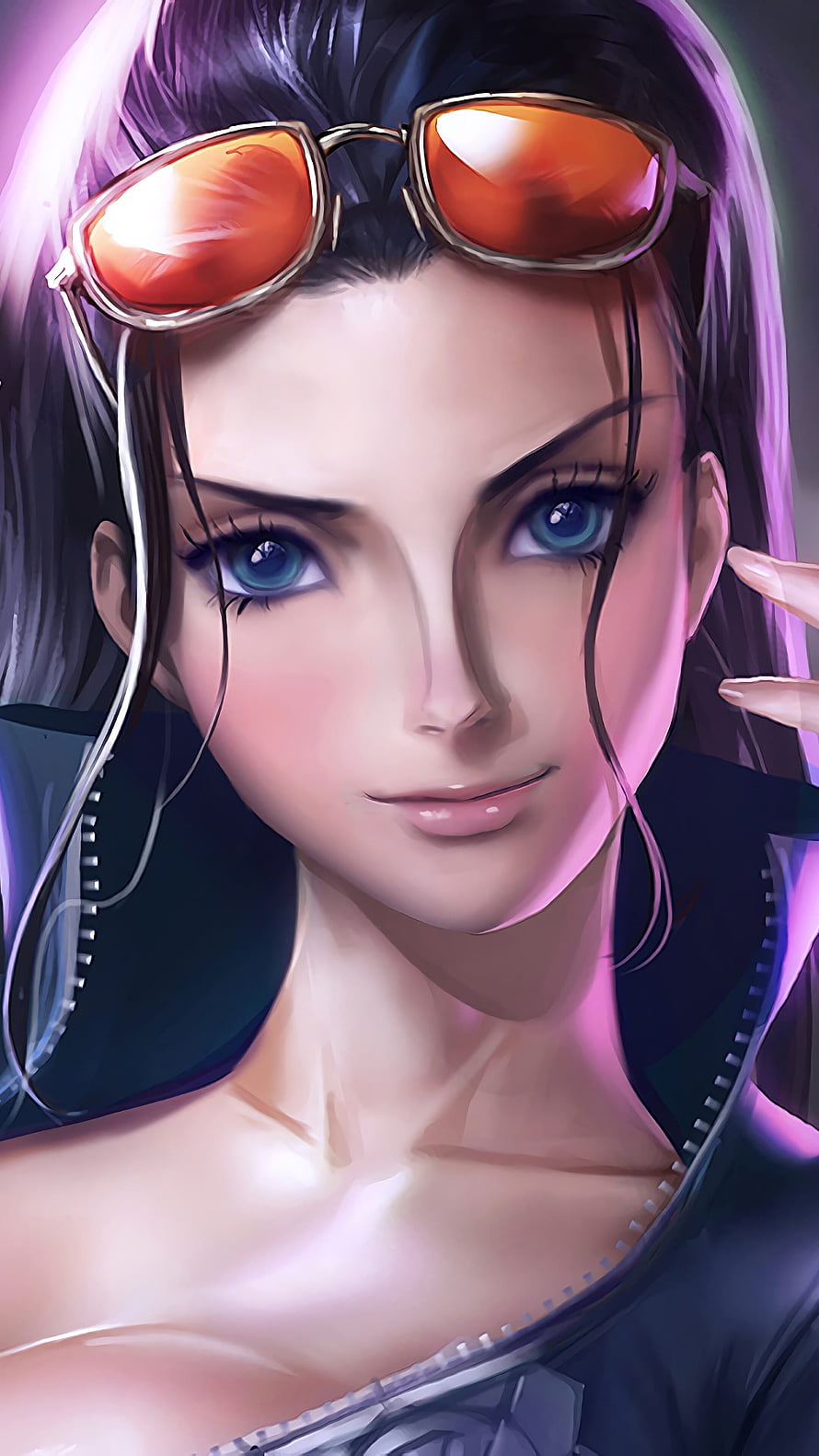Nico Robin Portrait with Orange Sunglasses and Blue Eyes HD phone wallpaper
