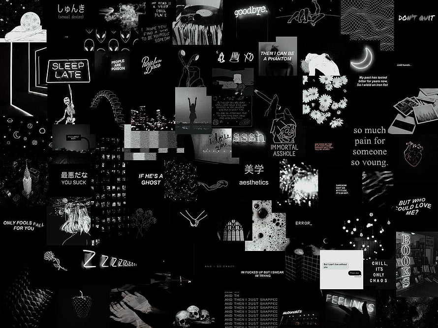 Dark Aesthetic Collage Wallpaper With Edgy Quotes, Skulls, And Grunge Elements HD wallpaper