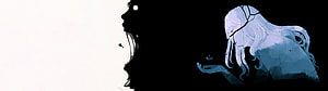 Silhouette of a screaming face opposite a cracked blue figure holding a small object HD wallpaper