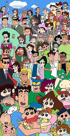 Crayon Shin-chan Full Cast Group Photo Anime Wallpaper HD phone wallpaper
