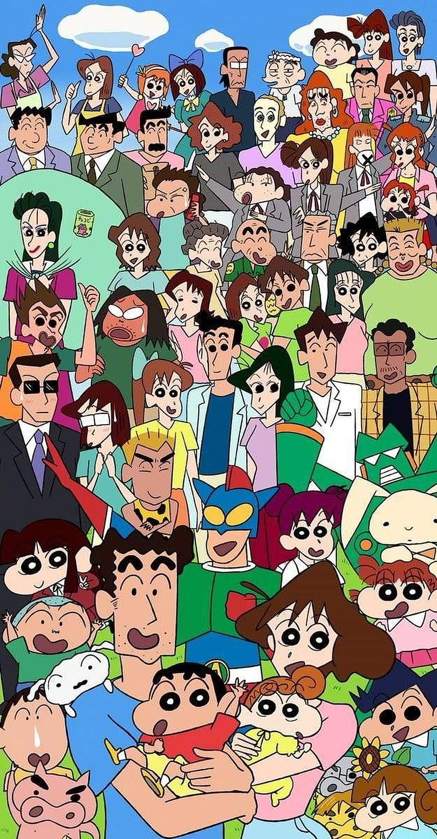 Crayon Shin-chan Full Cast Group Photo Anime Wallpaper HD phone wallpaper