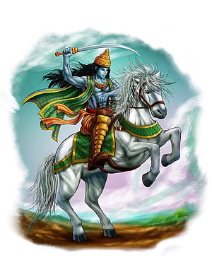 Kalki Avatar on White Horse with Sword in Mythological Illustration HD phone wallpaper
