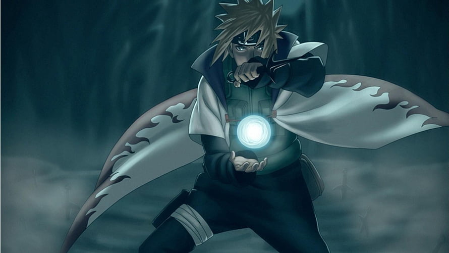 Minato Namikaze Channeling Rasengan in Dark Misty Battlefield HD wallpaper