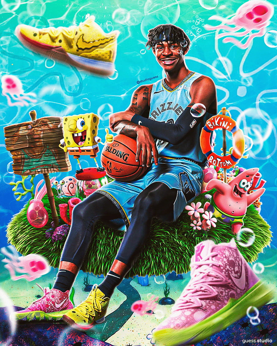 Ja Morant Memphis Grizzlies Basketball Player in SpongeBob Bikini Bottom Underwater Sneaker Art HD phone wallpaper