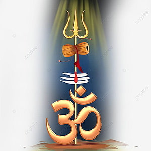 Golden Om Symbol With Trishul And Damru On Blue Background HD phone wallpaper