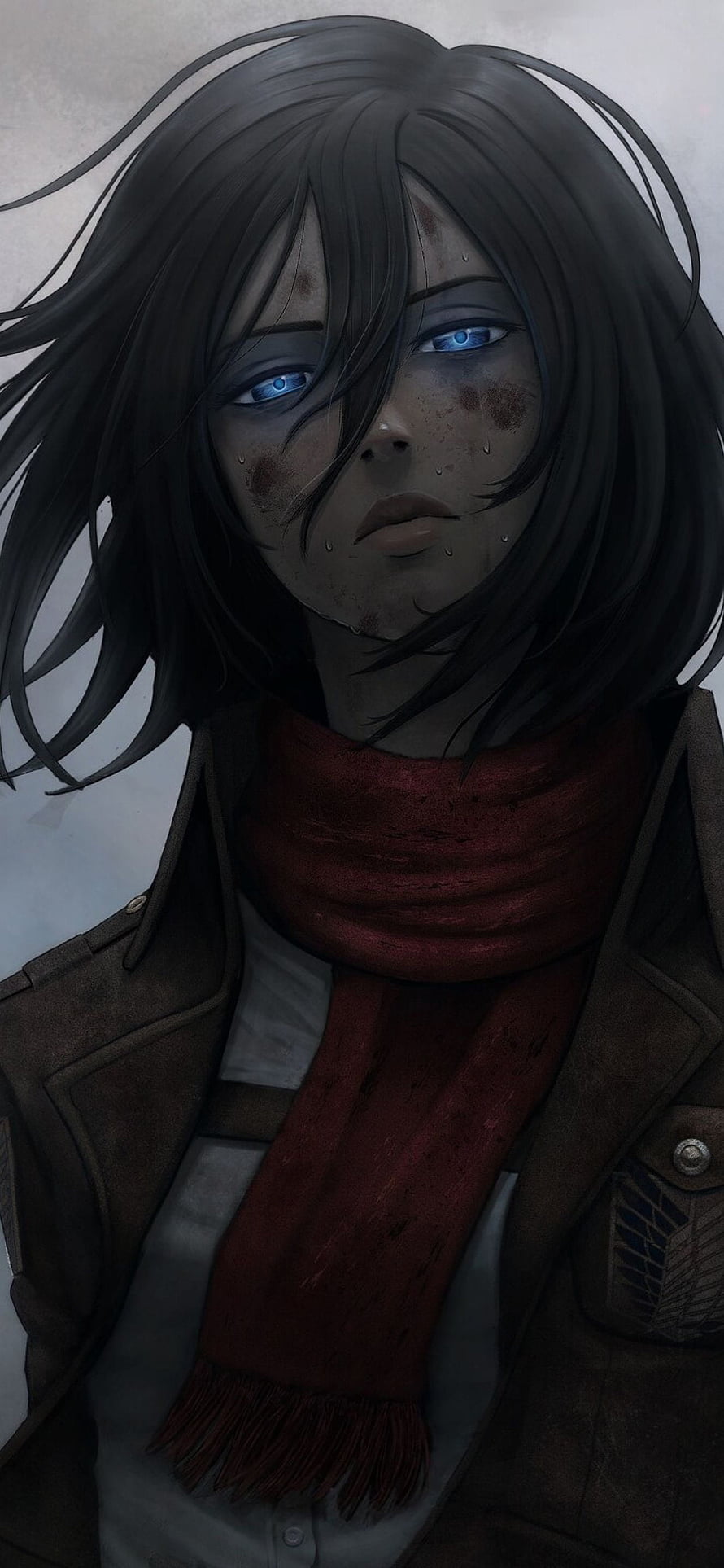 Mikasa Ackerman from Attack on Titan with glowing blue eyes and red scarf, 1242x2688 Mikasa Ackerman XS MAX , Anime, mikasa HD phone wallpaper