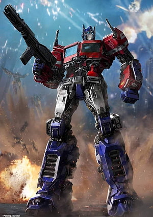 Optimus Prime Transformers Movie Battle Scene With Explosions And Weapons HD phone wallpaper