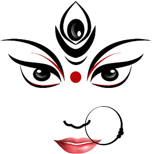 Stylized Maa Durga Face Illustration with Third Eye and Nose Ring HD phone wallpaper