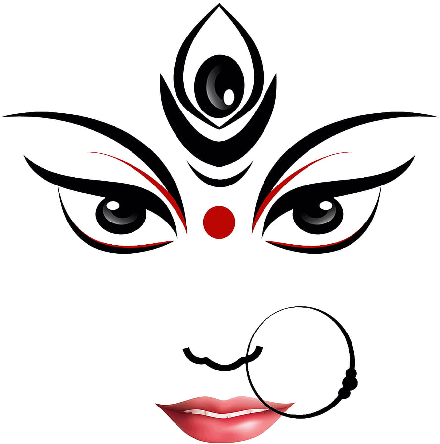 Stylized Maa Durga Face Illustration with Third Eye and Nose Ring HD phone wallpaper