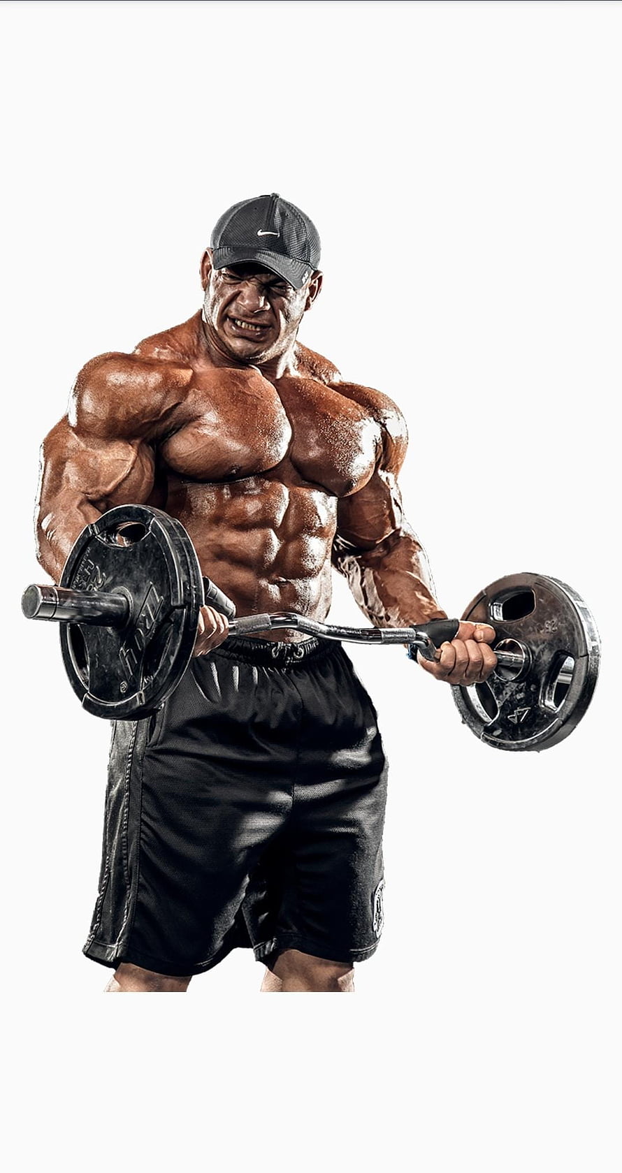 Big Ramy Performing Bicep Curl With Loaded Barbell in Intense Bodybuilding Pose HD phone wallpaper