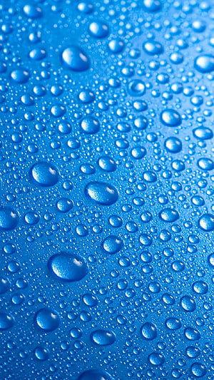 Macro Photography of Water Droplets on a Vibrant Blue Surface HD phone wallpaper