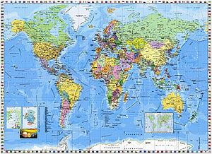 Detailed Political World Map with Country Borders, Capitals, and National Flags HD wallpaper