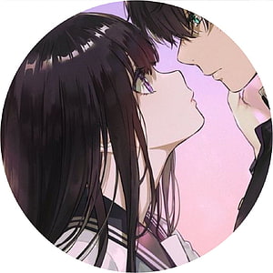 Romantic Anime Couple Profile Picture with Soft Pink Background HD phone wallpaper