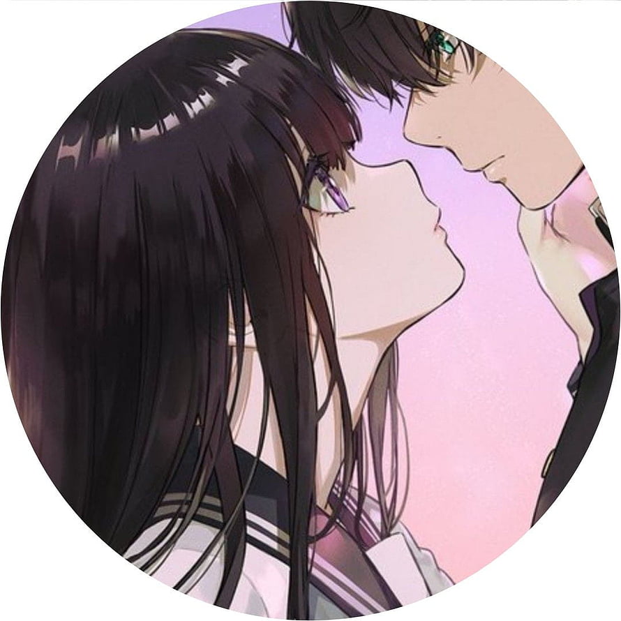 Romantic Anime Couple Profile Picture with Soft Pink Background HD phone wallpaper