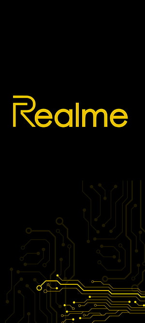 Realme Brand Logo with Golden Circuit Board Pattern on Black Background HD phone wallpaper