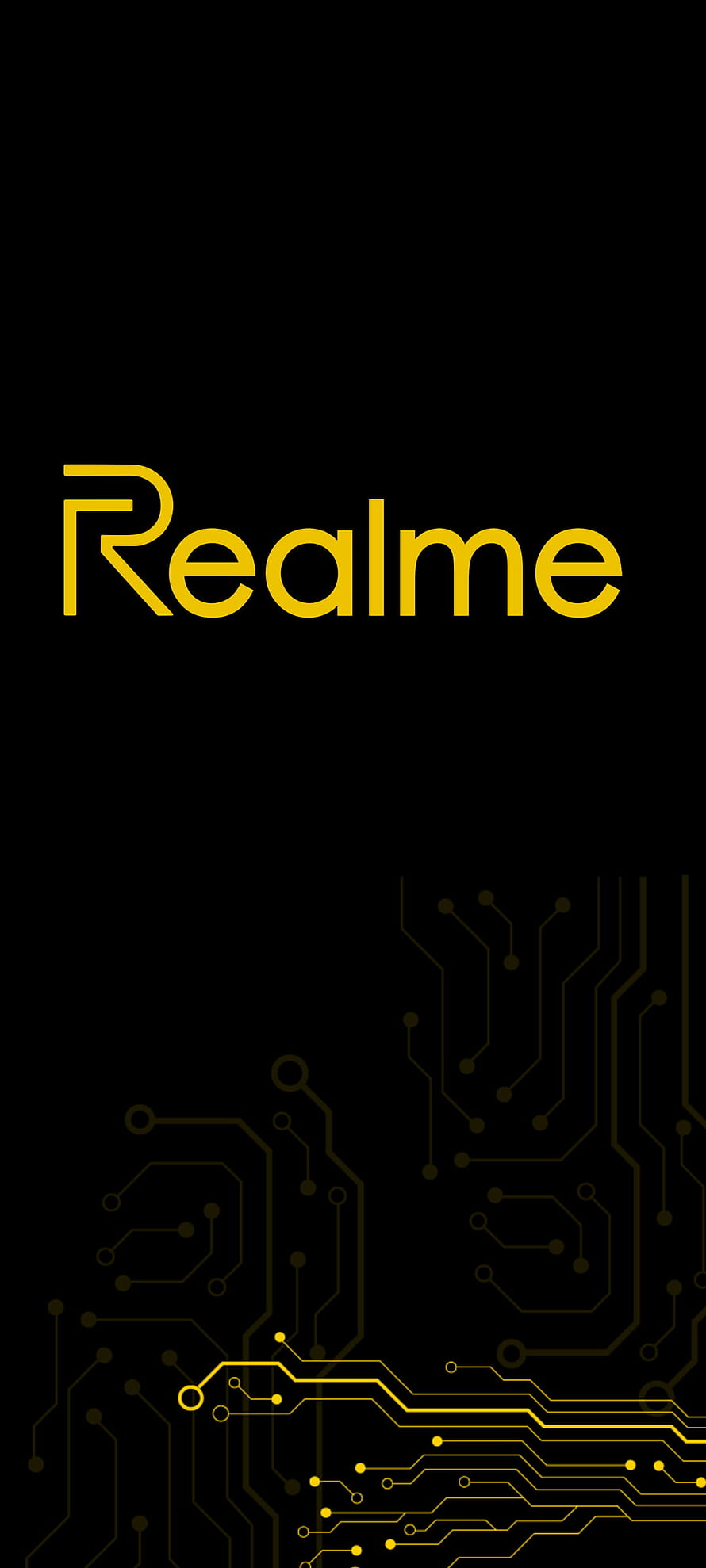 Realme Brand Logo with Golden Circuit Board Pattern on Black Background HD phone wallpaper