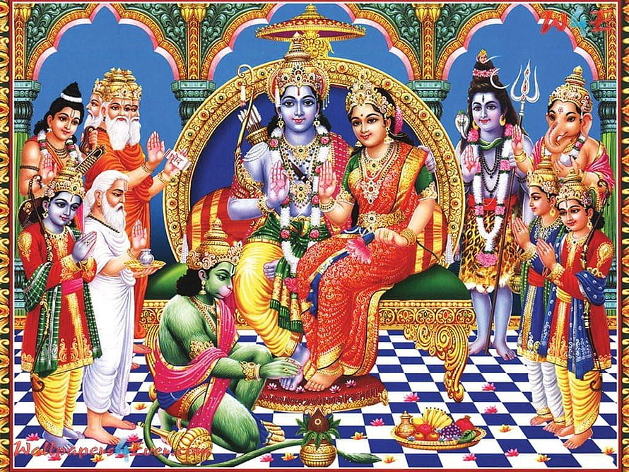 Radha Krishna Wedding Ceremony with Shiva Ganesha and Devas HD wallpaper