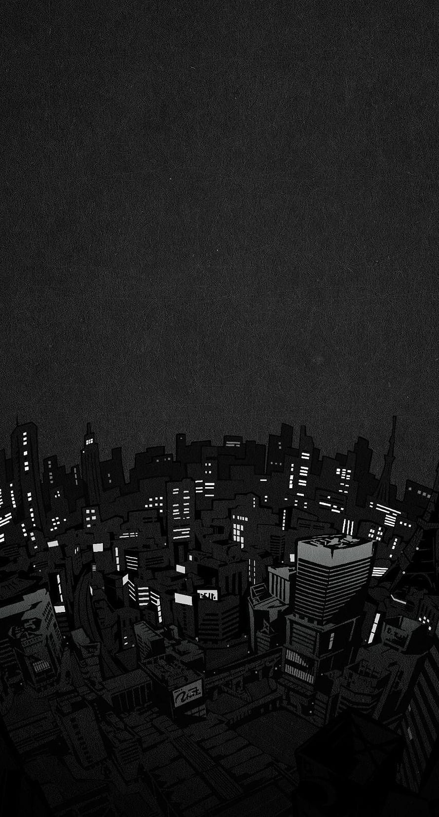 Dark Monochrome Cityscape Illustration with Minimalist Night Skyline HD phone wallpaper