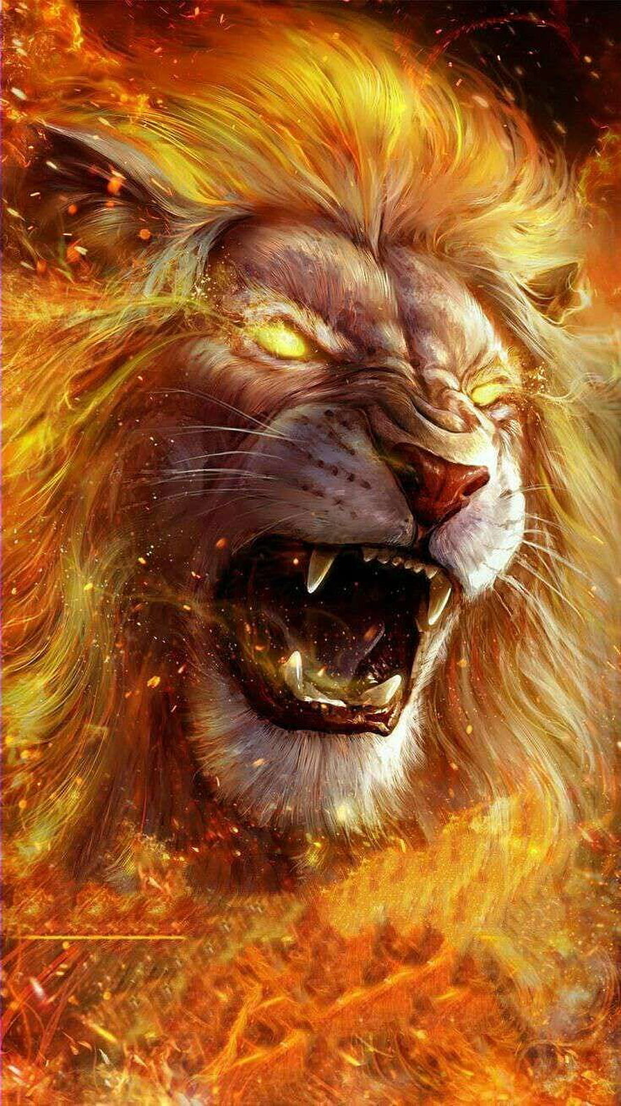 Fierce Roaring Lion Head Surrounded by Intense Flames and Fire HD phone wallpaper