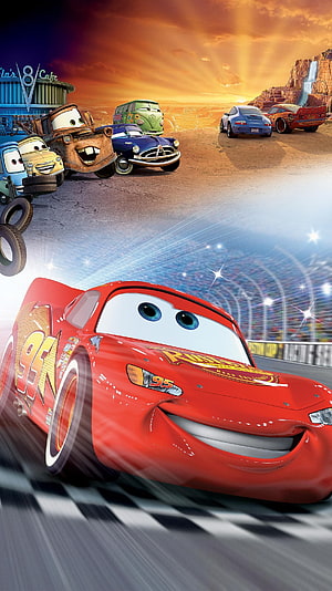 Lightning McQueen Racing at the Checkered Flag in Cars 2 HD phone wallpaper