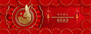 Chinese New Year 2023 Year of the Rabbit Festive Red and Gold Paper Art Banner HD wallpaper
