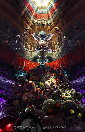 Binding of Isaac Repentance Dark Dungeon Artwork with Winged Angel and Monster Horde HD phone wallpaper