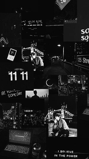 Black and White Aesthetic Collage Featuring City Nights, Tower Bridge, and Inspirational Quotes HD phone wallpaper