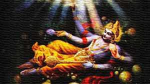 Lord Vishnu Reclining on Sheshanaga in the Cosmic Ocean of Milk HD wallpaper