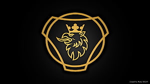 Gold Scania Lion Crest Emblem on Black Background HD wallpaper