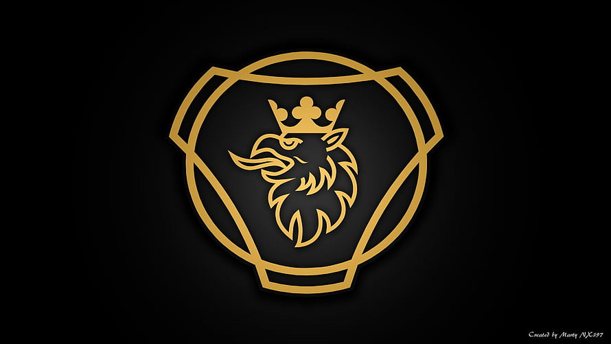 Gold Scania Lion Crest Emblem on Black Background HD wallpaper