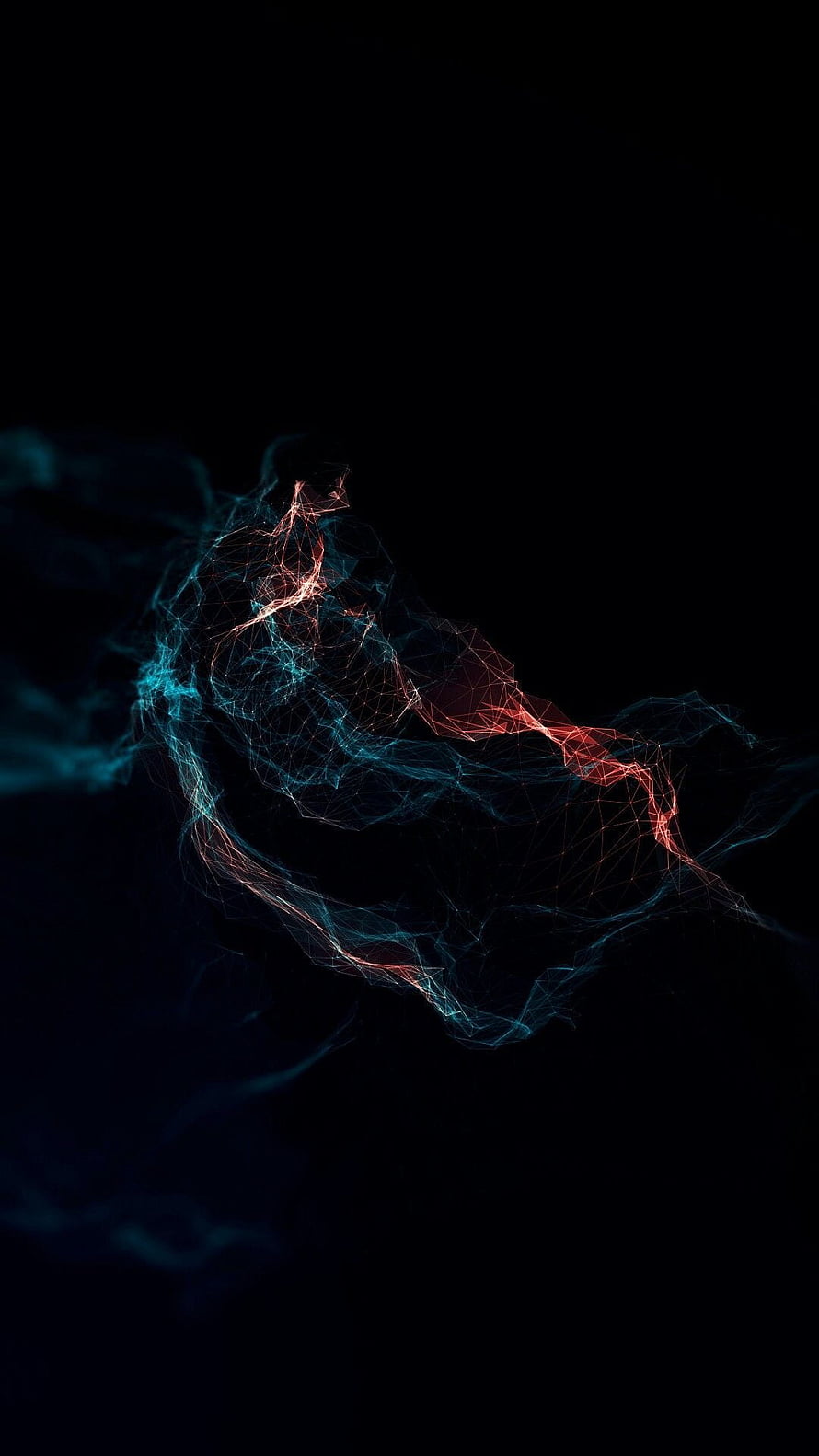 Abstract Digital Wireframe Smoke in Cyan and Red on Black Background HD phone wallpaper