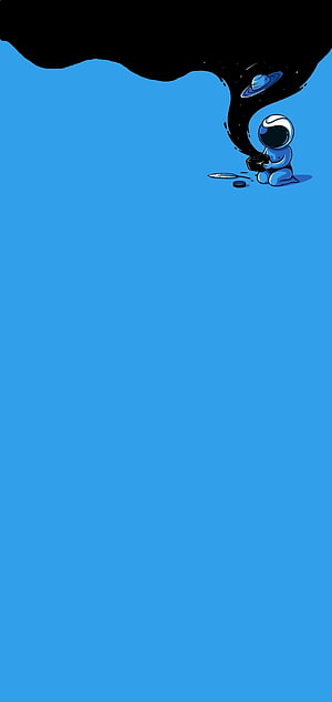 Cute Astronaut Painting Space With Black Ink On Blue Background HD phone wallpaper