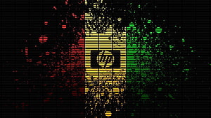 HP Logo on Grunge Background with Red Yellow and Green Splatter Design HD wallpaper