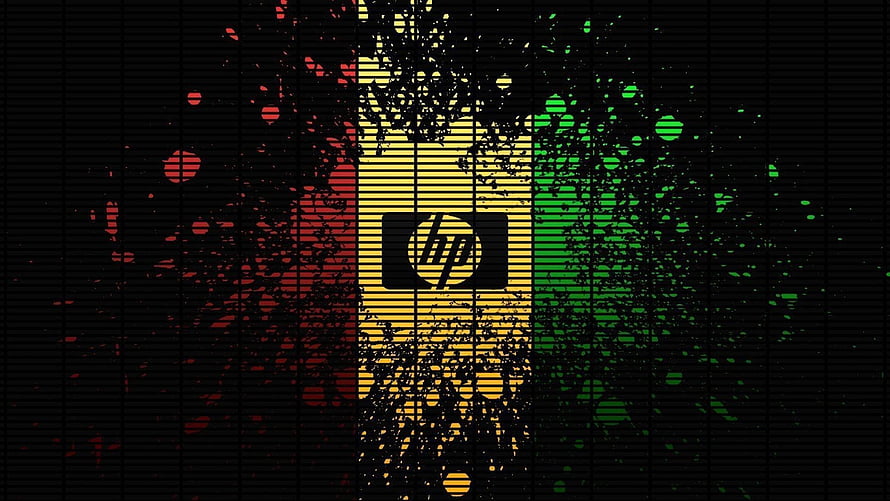 HP Logo on Grunge Background with Red Yellow and Green Splatter Design HD wallpaper