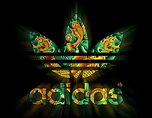 Adidas Trefoil Logo with Japanese Koi Fish and Wave Pattern on Black Background HD wallpaper