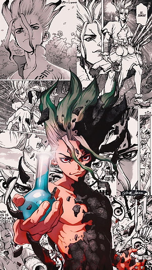 Dr. Stone Senku Colorized Manga Panel Artwork HD phone wallpaper