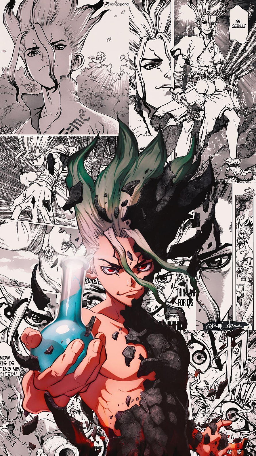 Dr. Stone Senku Colorized Manga Panel Artwork HD phone wallpaper