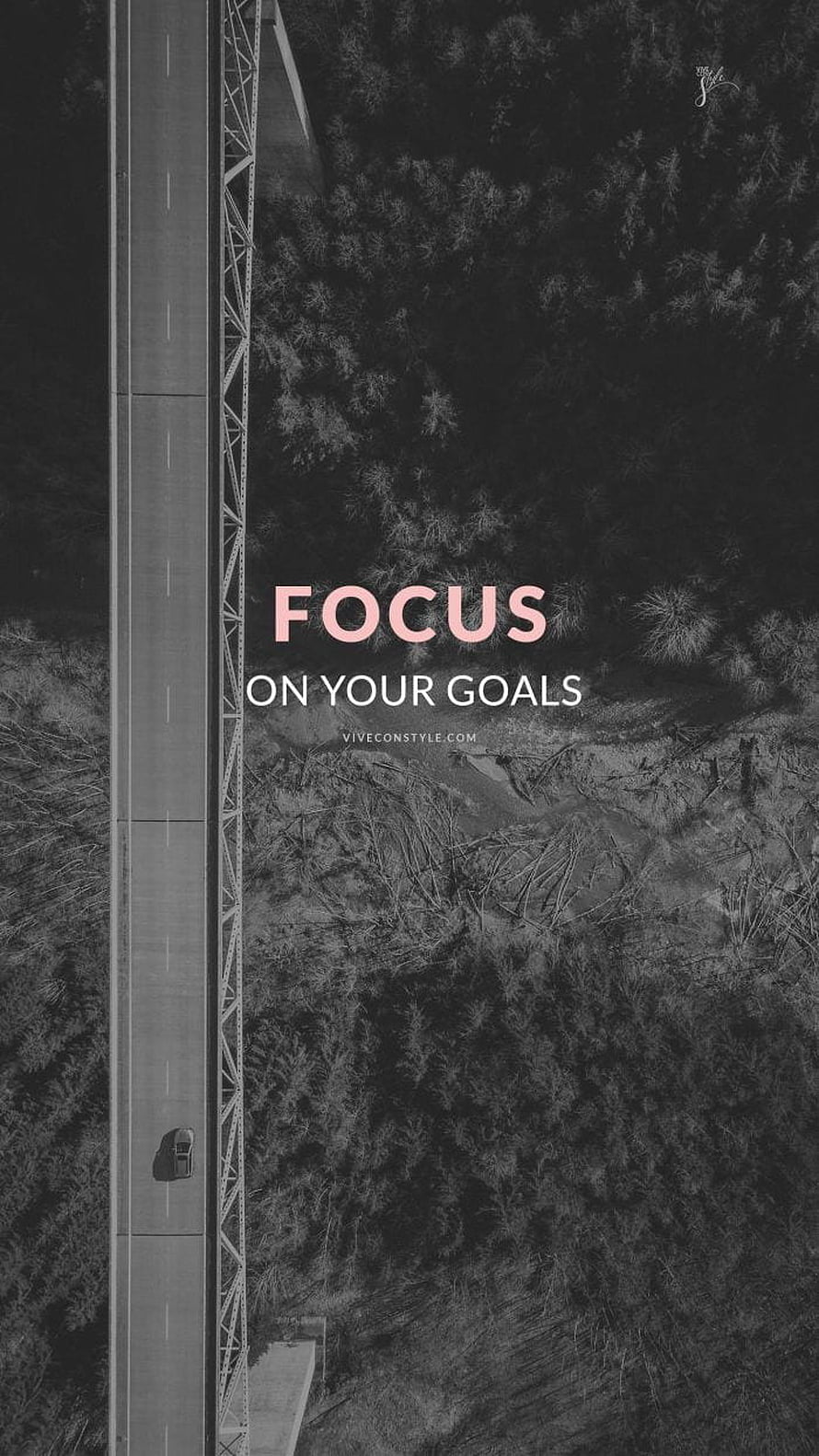 Aerial View of a Highway Cutting Through a Dense Forest with Motivational Text Overlay HD phone wallpaper