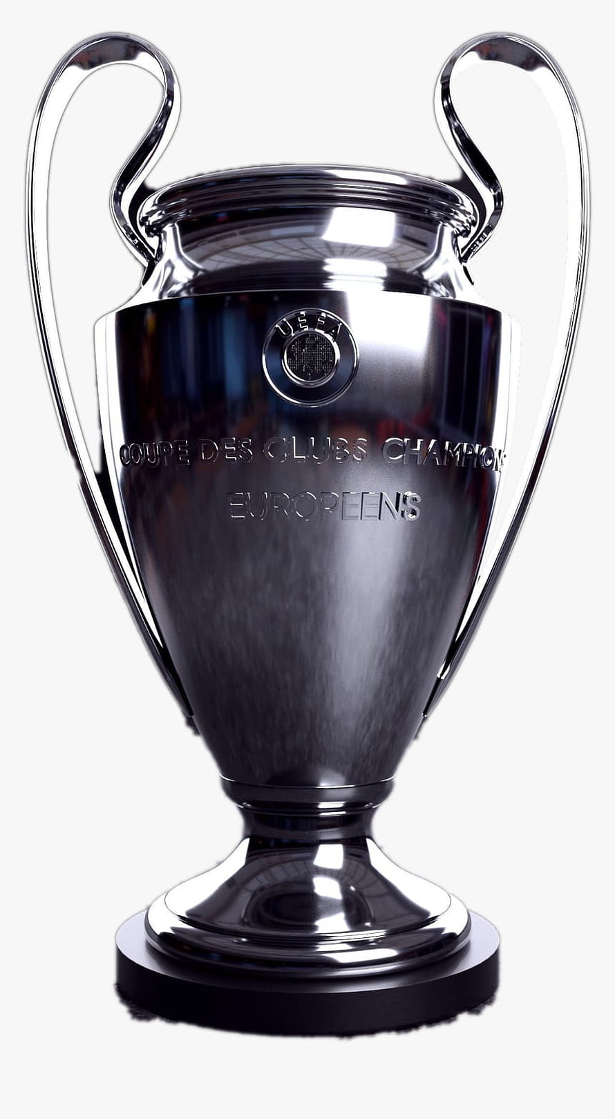 UEFA Champions League Trophy Silver Cup with Engraved Text on White Background HD phone wallpaper