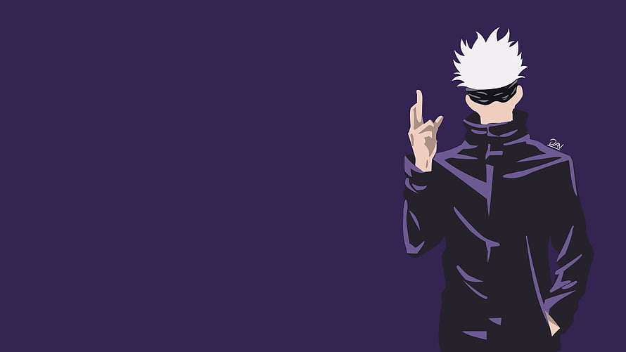 Gojo Satoru Jujutsu Kaisen Anime Character Minimalist Purple Background Wallpaper HD wallpaper