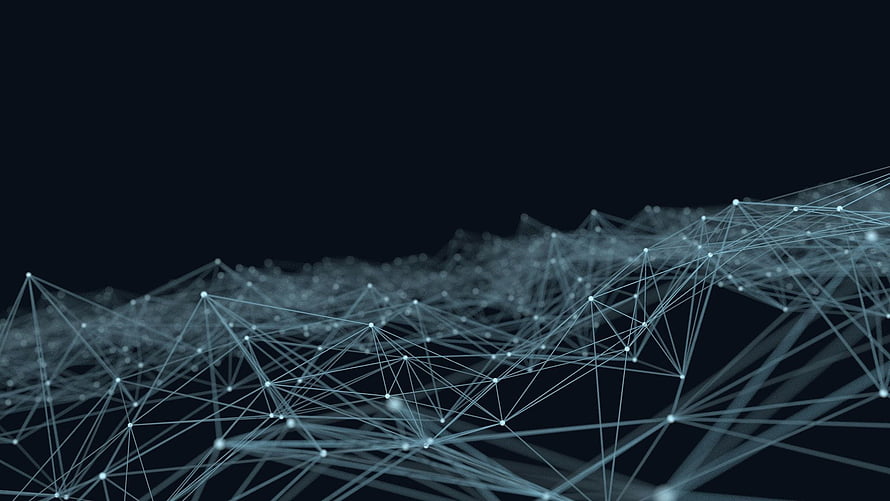 Abstract Digital Network Mesh with Glowing Nodes on Dark Background HD wallpaper