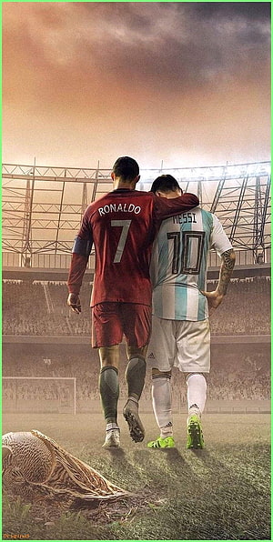 Cristiano Ronaldo and Lionel Messi Walking Together on Soccer Field HD phone wallpaper